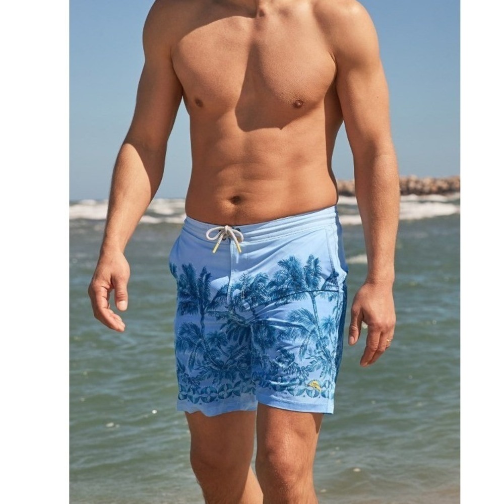 Tommy Bahama Mens XXL Artist Series Baja Hibiscus Hues 8" Blue Swim Trunks NWT